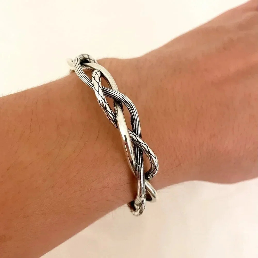 925 Sterling Silver Mens Bangle Bracelet Vintage Cuff Twist Bracelet Modern Cuff
